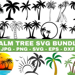 Palmträd SVG-paket: Strandliv Clipart, Klippfiler (Digital Nedladdning)