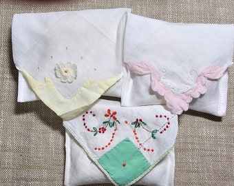 Sachets made with vintage handkerchiefs-medium- with appliqued edges-fragrance lavender or chamomile