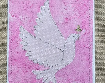 Winged doves textile art card