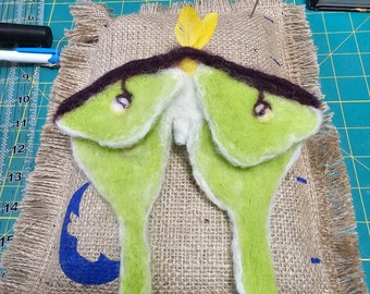 Luna moth needle felted by hand.