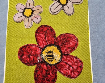 Flower cards with bees-fabric cards