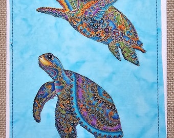 Ornate turtles fabric art card