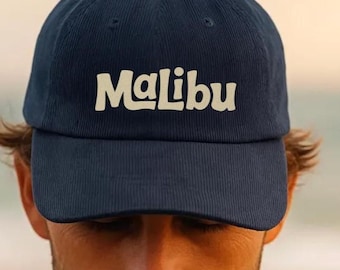 Malibu Hat (Embroidered) – Vintage Corduroy Cap | California Beach Town Hat | Local Pride Hat | Custom Town Gift | Retro Style Cap