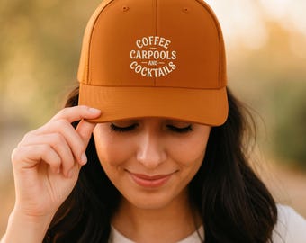 Coffee, Carpools, and Cocktails Trucker Hat | Funny Mom Hat | Mother’s Day Gift | Trendy Mom Life Cap | Gift for Busy Moms