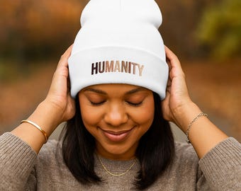 Embroidered HUMANITY Beanie | Unity Statement Hat | Unisex Diversity Gift