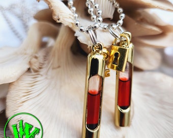 18K Karat Gold-Plated Blood Vials | Blood Vial Jewelry |  Blood Vial Necklaces | Couples Blood Vials | Double Pendant Kit | Christmas Gift