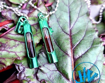 Apple Green Colored Blood Vial Kit | Blood Vial Jewelry |  Blood Vial Necklaces | Blood Vial Pendant Set for Couple