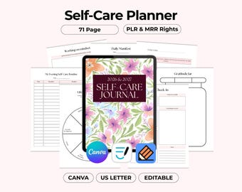 Planificador de autocuidado, amor y crecimiento, diario minimalista de reflexión sobre mindfulness, plantilla editable e imprimible de Canva, carta de reventa PLR MRR (EE. UU.)