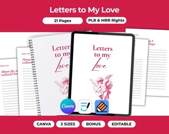 Love Letters Prompts Journal, Valentines Day Couple Gift, PLR MRR Resell Canva Editable Template
