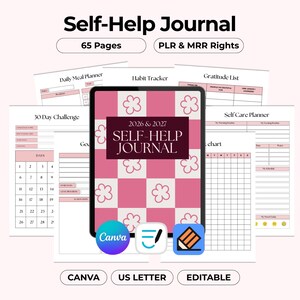 Self-Help Mindset Growth Journal, Mindfulness Care Simple Planner, Canva Editable Template, PLR MRR Resell US Letter Printable Worksheets