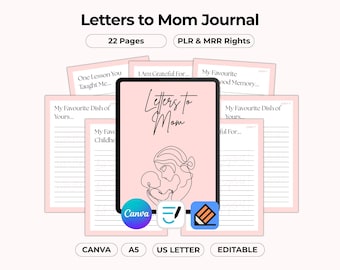 Ideas para cartas conmovedoras a mamá, diario de recuerdos editable en Canva, regalo emotivo para el Día de la Madre, planificador digital PLR MRR, regalo sencillo