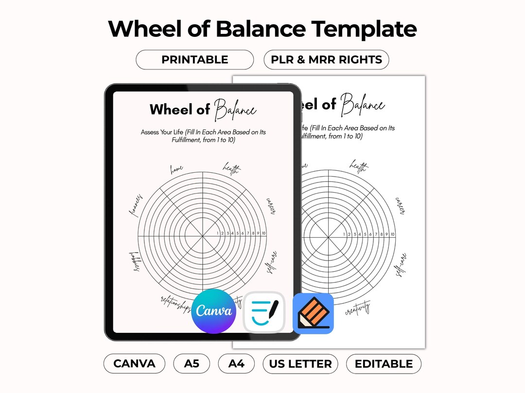 Wheel of Balance Worksheet, Journal Planner Self-assessment Template ...