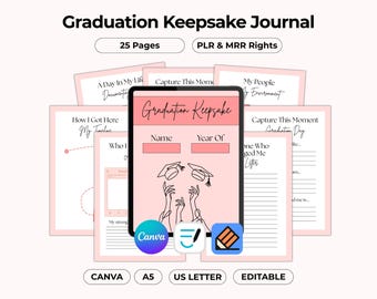 Diario imprimible de graduación, planificador de recuerdos editable en Canva, libro de recuerdos estético, regalo sencillo y bonito, plantilla PDF para reventa PLR MRR