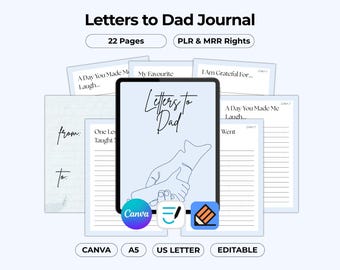 Ideas para cartas conmovedoras a papá, diario de recuerdos editable en Canva, regalo emotivo para el Día del Padre, planificador digital PLR MRR, regalo sencillo