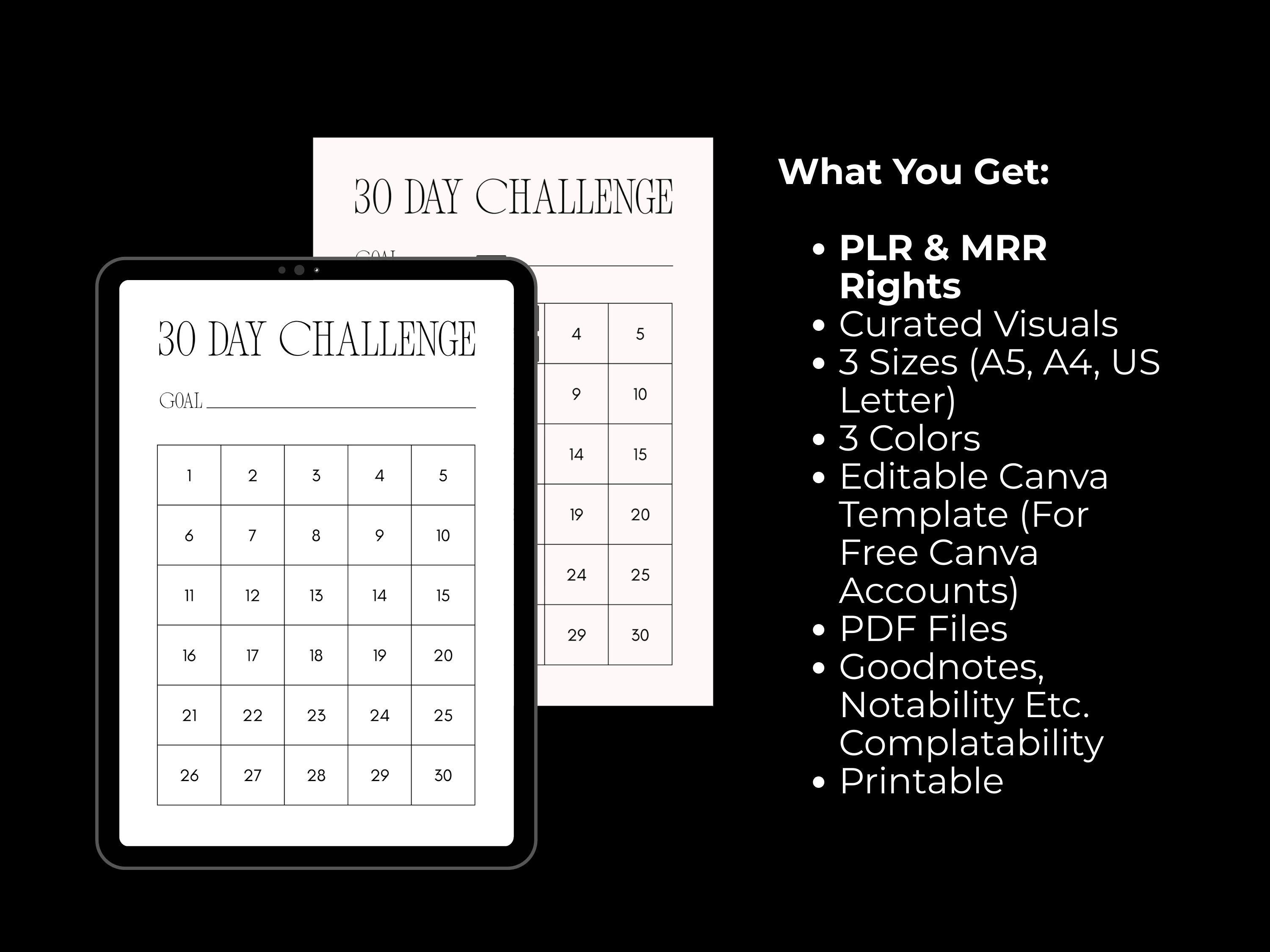 30 Day Challenge Template, Minimalist Tracker Card, Canva Editable ...