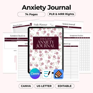 Journaal voor ondersteuning van angst en stress, minimalistische Calm Your Mind-planner, eenvoudige werkbladen voor geestelijke gezondheid, bewerkbare canva afdrukbaar, PLR MRR