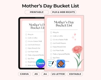 Lista de deseos imprimible para el Día de la Madre, plantilla editable de Canva para mamá, página de regalos navideños minimalista, PDF de regalo adorable, derechos de reventa PLR MRR