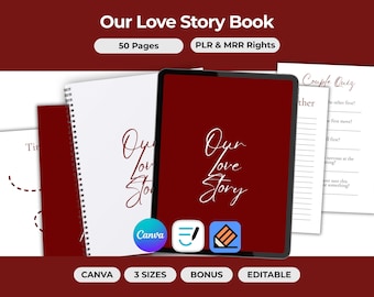 Nuestro libro de historias de amor para parejas, aniversario de San Valentín, diario editable de Canva PLR MRR
