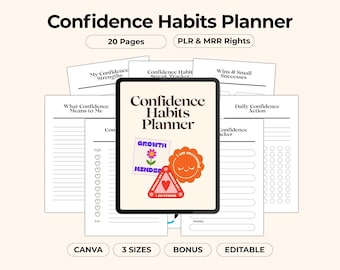 Planificador de confianza PLR MRR, Diario de hábitos y reflexión, Hoja de trabajo de desafío simple, Plantilla editable de Canva, Derechos de reventa, PDF imprimible