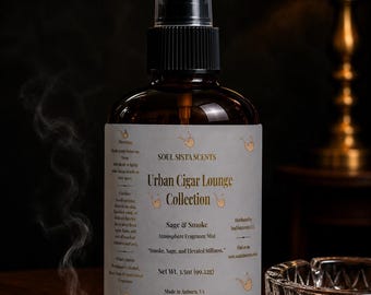 Blue Sage & Sandalwood Room Spray | Smoke and Sage Lounge Luxury Fragrance | Cigar Lounge Air Freshener | Modern Herbal Wood Home Scent