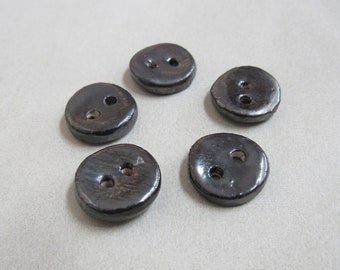 5 Small Round Dull Pewter Ceramic Buttons