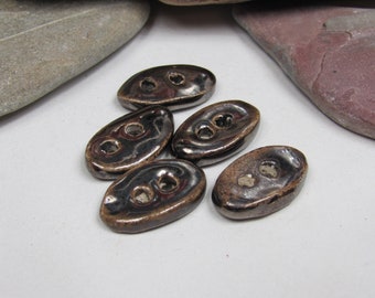 5 Small Round Dull Pewter Ceramic Buttons