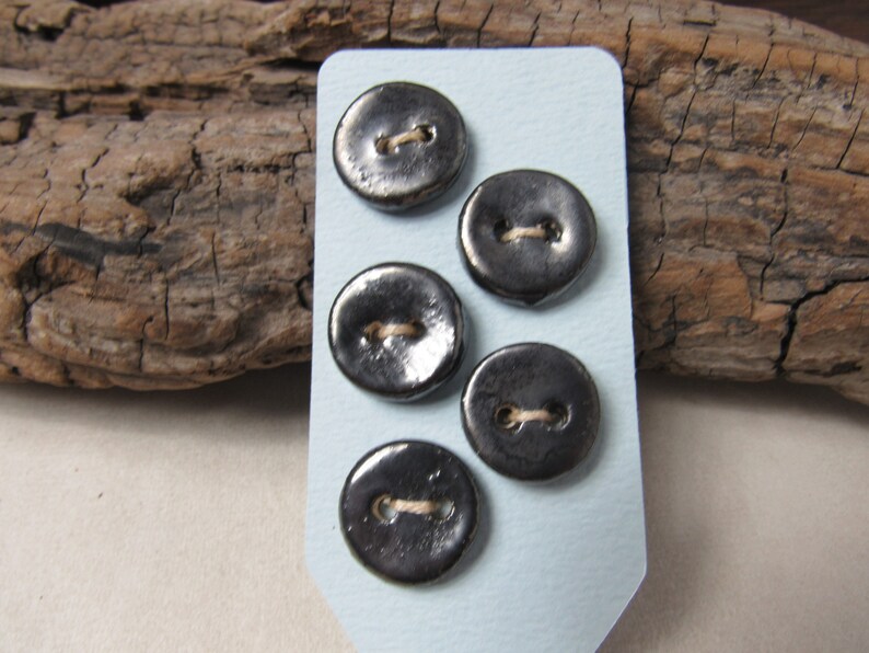 5 Small Round Dull Pewter Ceramic Buttons