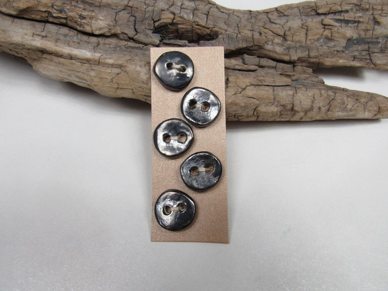 5 Small Round Dull Pewter Ceramic Buttons