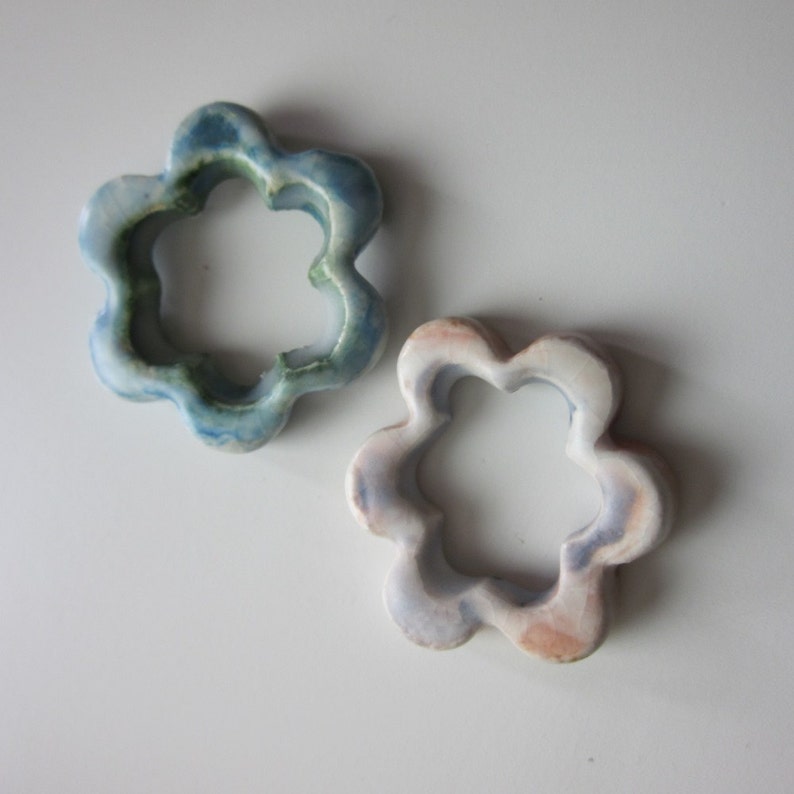 2 Medium Pink Blue Flower Shape Ceramic Jewellery Connectors