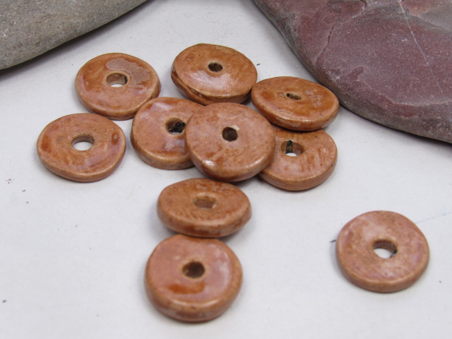 10 Medium Sand Brown Glazed Ceramic Washer Beads Etsy