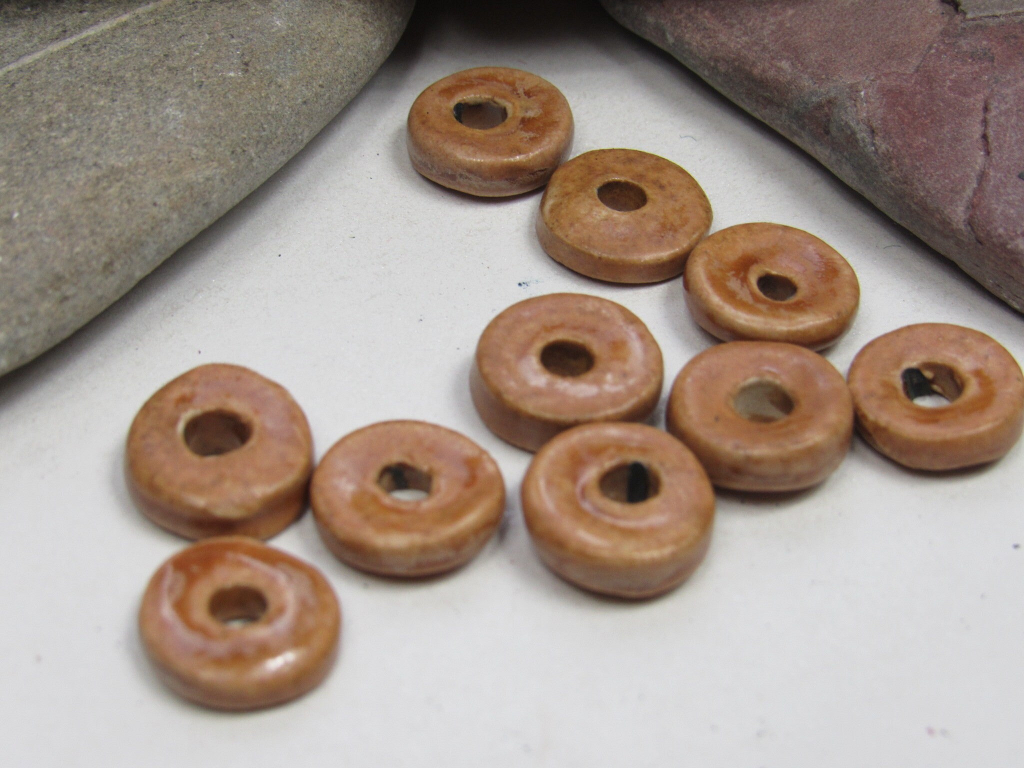 Sewing & Fiber Craft Supplies & Tools Beads 10 Medium Sand Brown Glazed Ceramic Washer Beads