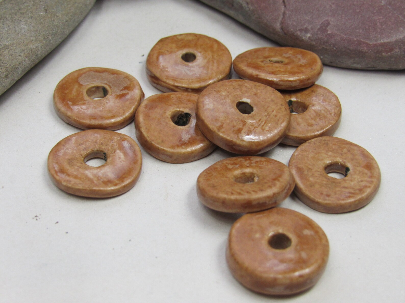 10 Medium Sand Brown Glazed Ceramic Washer Beads Etsy