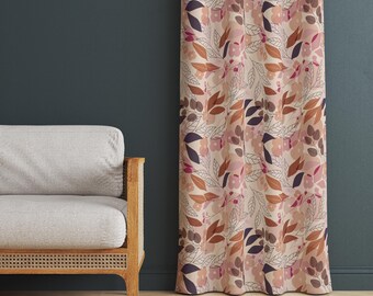 Blush Floral Leaf Curtain: Modern Terracotta Botanical Drapes