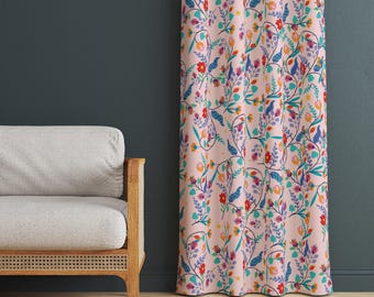 Pink Floral Cotton Blend Curtain: Custom Botanical Drape