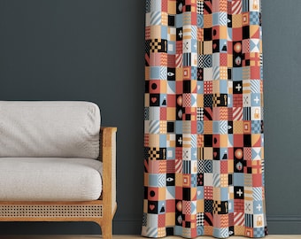Patchwork Curtain Panel: Modern Geometric, Cotton Blend, Blackout Option