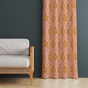 Pink & Gold Floral Print Curtain, Elegant Damask Window Treatment, Chic Home Decor, Ornate Living Room Curtain Print, Luxury Design Drapery