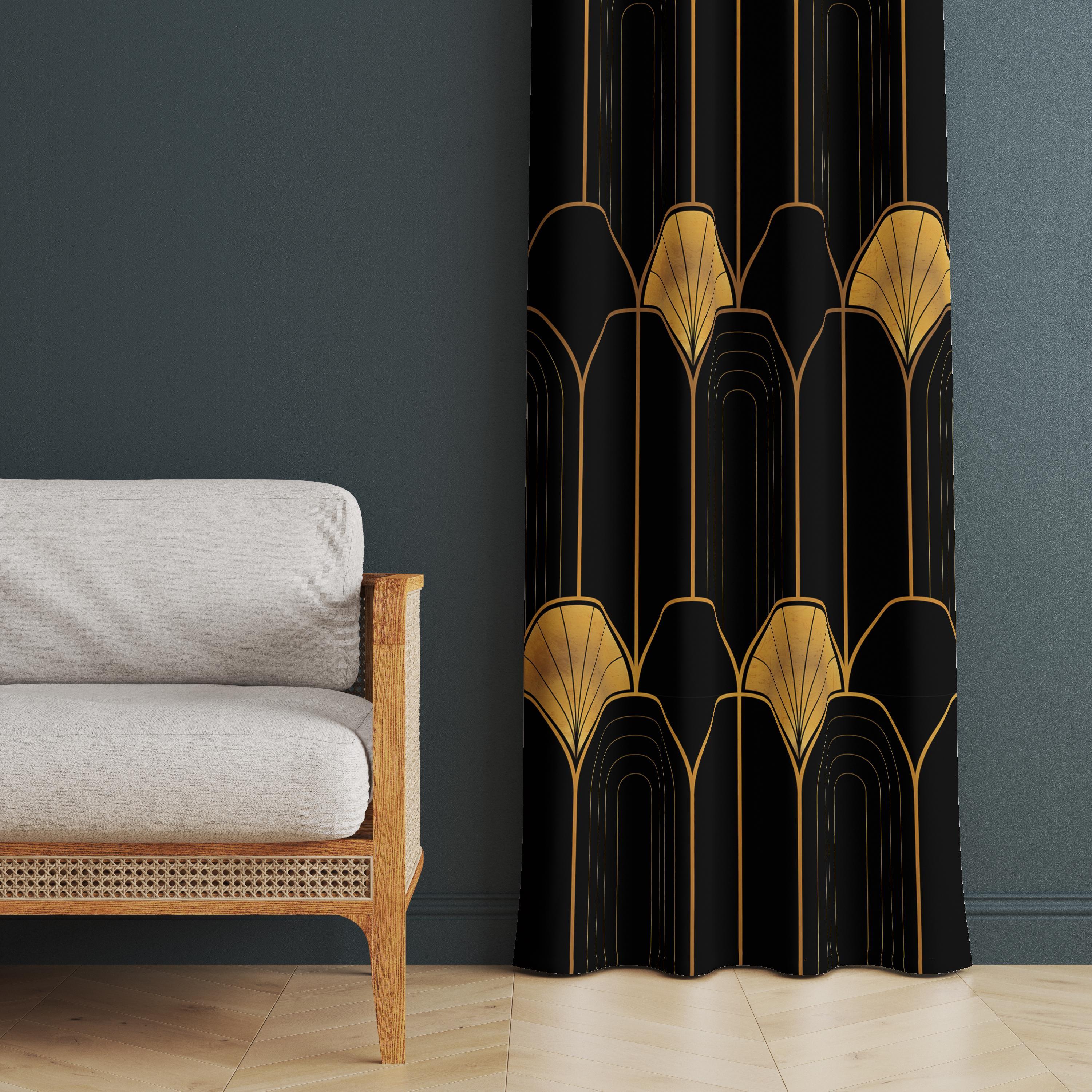 Art Deco Black and Gold Curtain: Geometric Print Drapery - Etsy