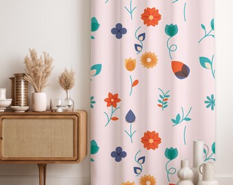 Floral Curtain Panel: Light Pink Boho Window Covering, Blackout Option