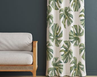 Tropischer Hibiskus Monstera Print Vorhang: Aqua Kstenvorhnge - Etsy.de