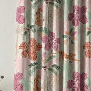 Tropical Leopard Floral Decorative Curtain Panel: Multicolor Palm Tree Drapes