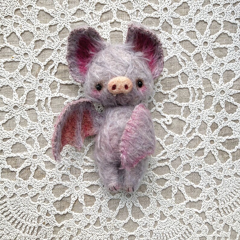 Ooak Baby Bat Teddy Bear Mohair Viscose Halloween Pink Purple - Etsy