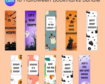 10 Halloween Bookmarks Printable Bundle | Digital Download  Bookish Gift Set | PDF File