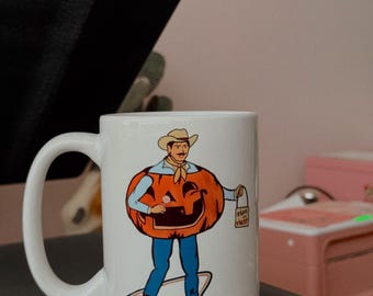 Cowboy in Pumpkin Costume Mug: Spooky Western Halloween Coffee Mug