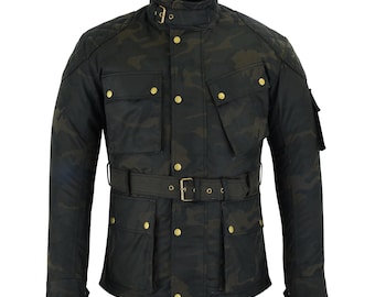 Warrior Men's NEW Classic Motorcycle Waxed Cotton CE Armour WP Breathable Biker Jacket-Camouflage