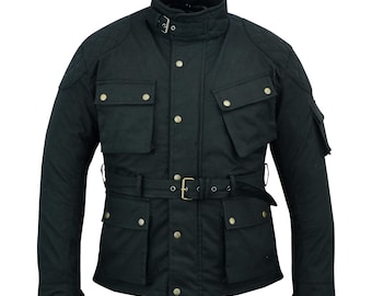 Warrior Men's NEW Classic Motorcycle Waxed Cotton CE Armour WP Breathable Biker Jacket-Black