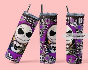 Spooky Jack Skellington Tumbler, 20oz Halloween Travel Mug, Stainless Steel Cup, Gift for Fans, Party Drinkware, Batik Design