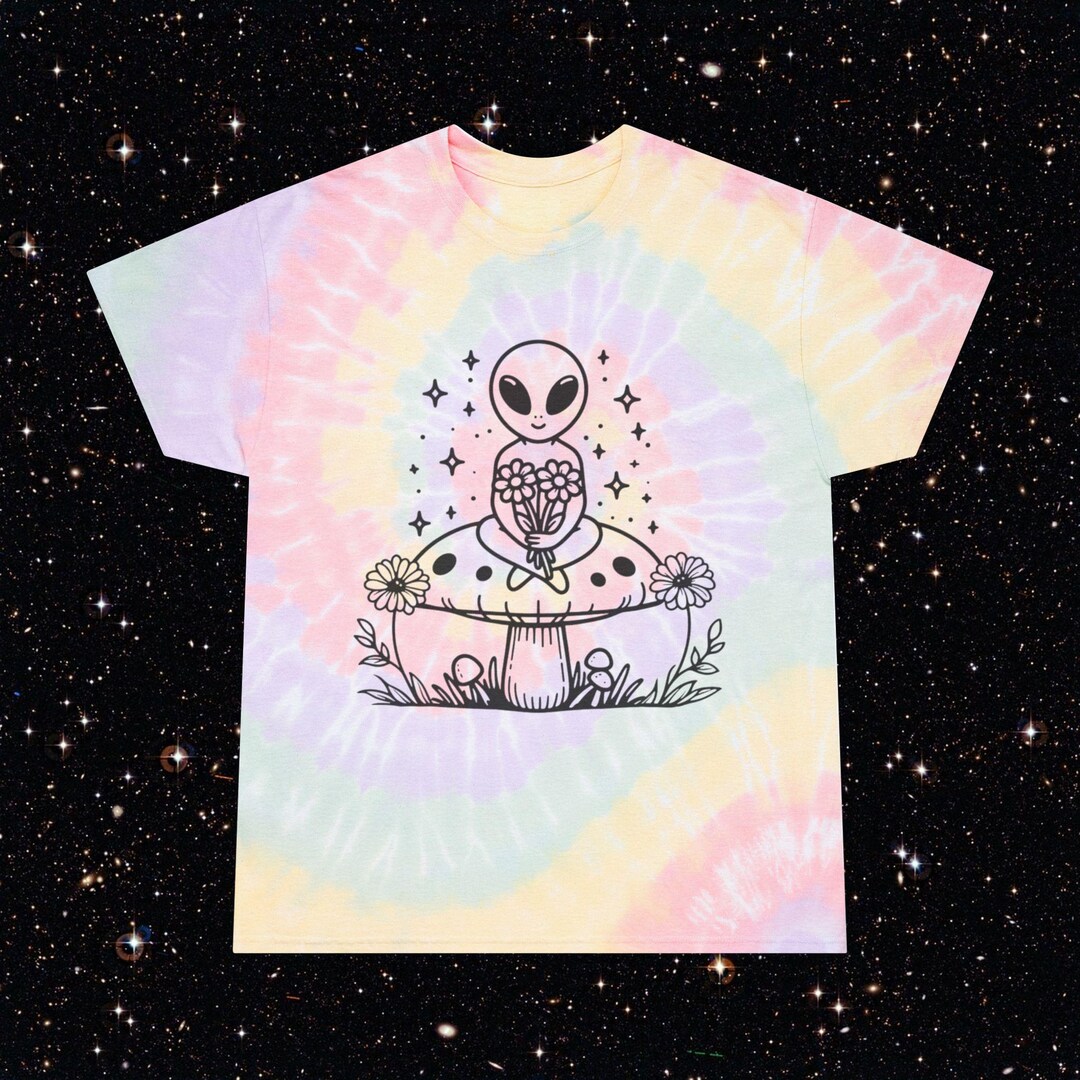 Whimsical Tie-dye Tee With Alien Design, Cute Apparel for Festival ...