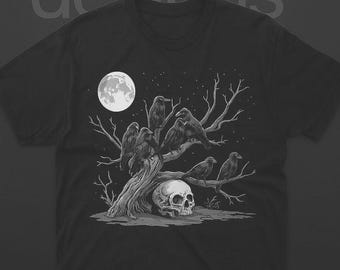 Crows Dark Mystic Unisex Tee, Raven Bird Gothic Shirt, Halloween Graphic Top, Spooky Crow T-Shirt, Occult Halloween Clothing