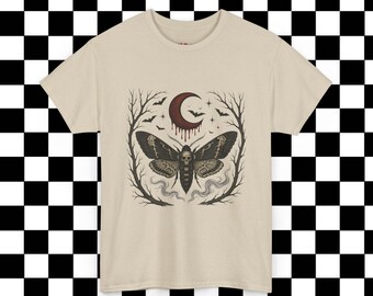 Death's-head Moth Tee | Crescent Moon, Bats, Botanical Frame