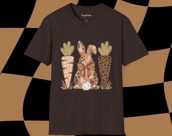 Leopard Bunny Carrots T-Shirt | Neutral Easter Bunny Shirt